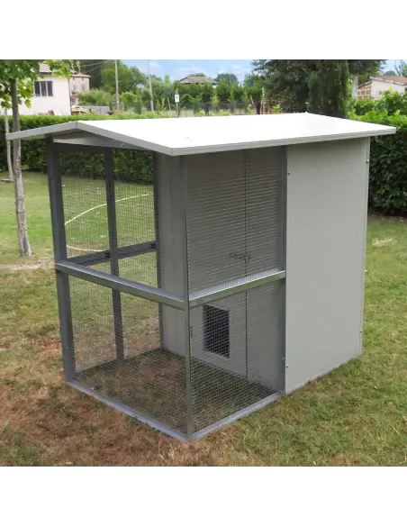 Caseta para gato exterior con paneles aislantes y jaula