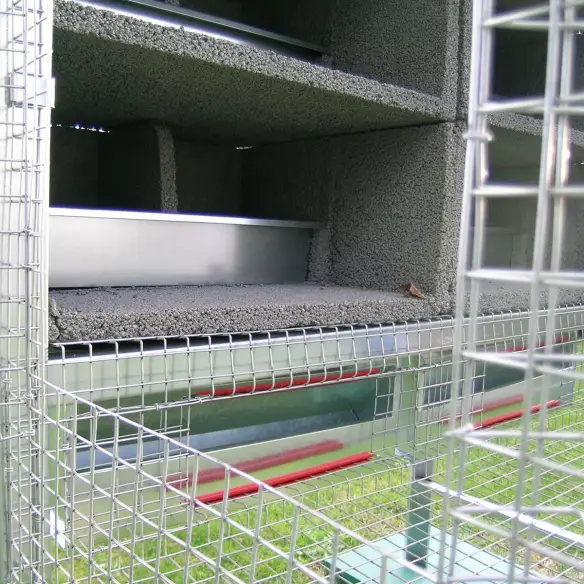 Nidos con chapa extraíble en jaula para palomas