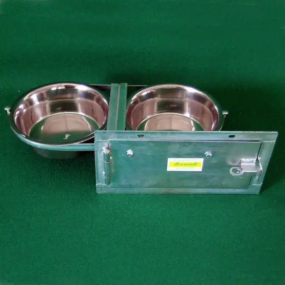 Comedero para perro giratorio doble cerrado con sistema antivuelco