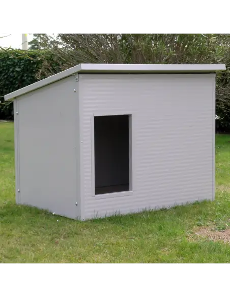 Caseta para perros grandes exterior aislada con techo practicable blanca