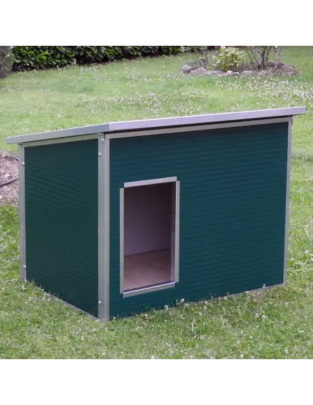 Caseta para perros grandes exterior aislada con techo practicable verde