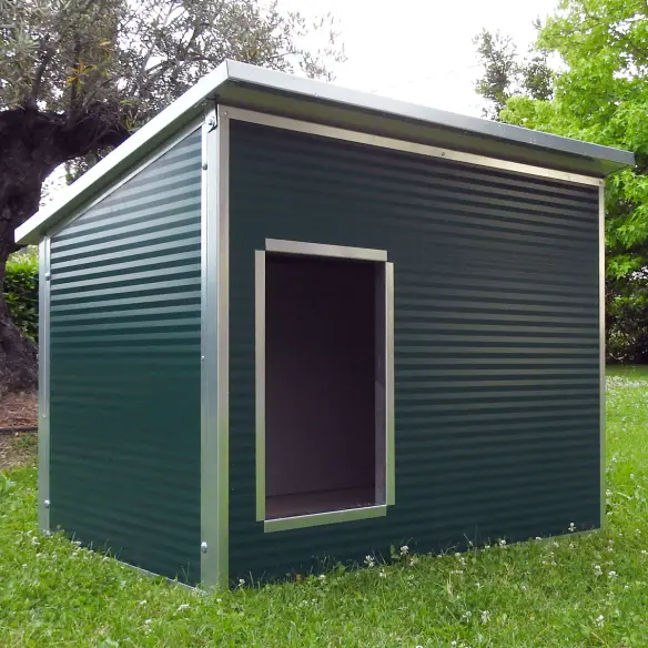 Caseta para perros grandes exterior aislada con techo practicable verde