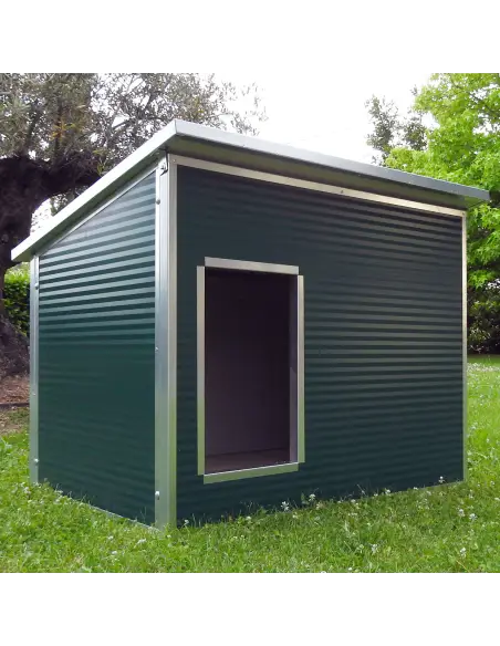 Caseta para perros grandes exterior aislada con techo practicable verde