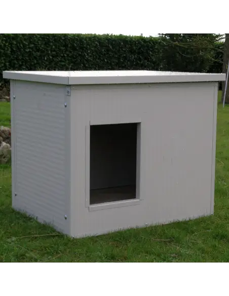 Caseta exterior aislada para perros pequeños y medianos blanca y gris