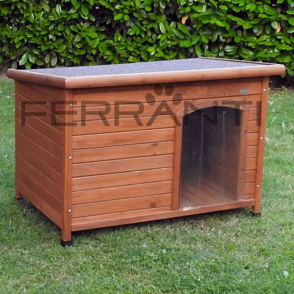 Caseta de madera para perros medianos con tejado inclinado y elevación