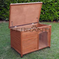 Caseta de madera para perros medianos con tejado inclinado y elevación 2