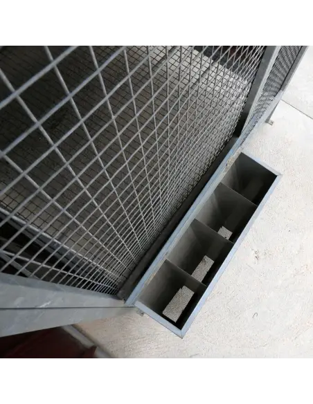 Comedero con carga exterior en jaula para palomas aviario profesional