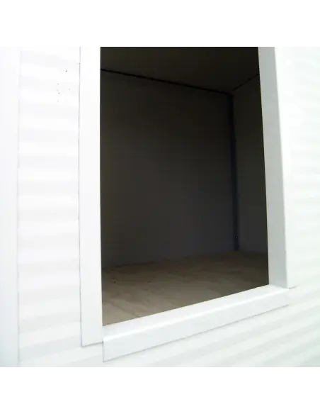 Caseta exterior aislada para perros pequeños blanca y gris