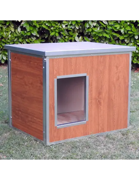 Caseta exterior aislada para perros pequeños efecto madera
