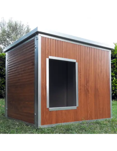 Caseta exterior aislada para perros pequeños efecto madera