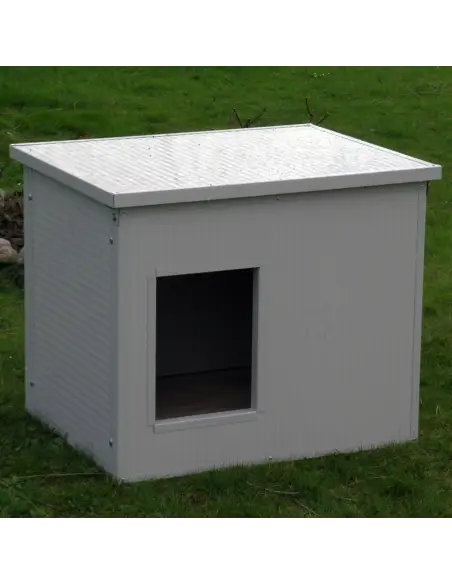 Caseta exterior aislada para perros pequeños blanca y gris