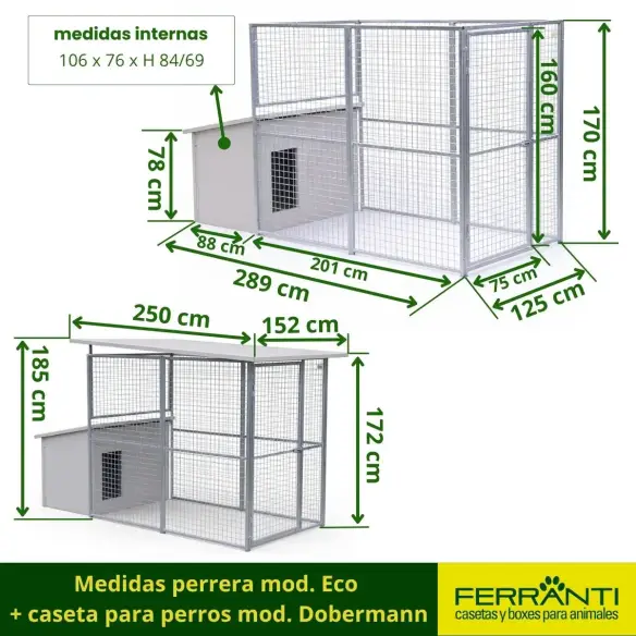 Medidas Perrera Box para Perros mod. Eco + Casa para Perros mod. Doberman