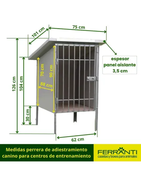 Medidas perrera de adiestramiento canino para centros de entrenamiento