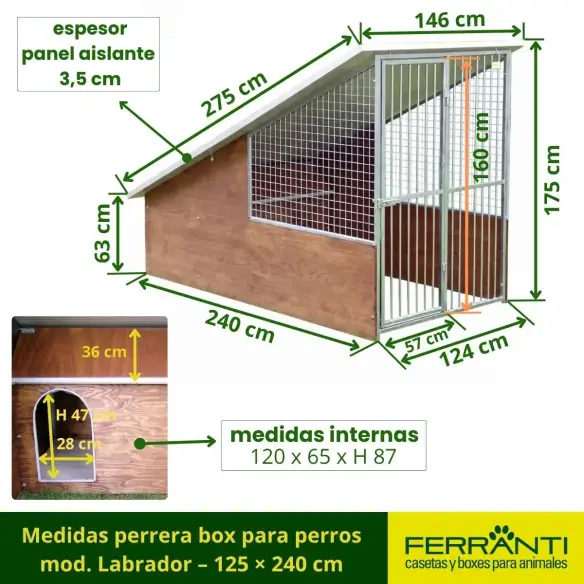 Medidas perrera box para perros mod. Labrador – 125 × 240 cm