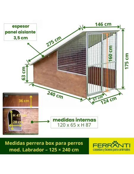 Medidas perrera box para perros mod. Labrador – 125 × 240 cm