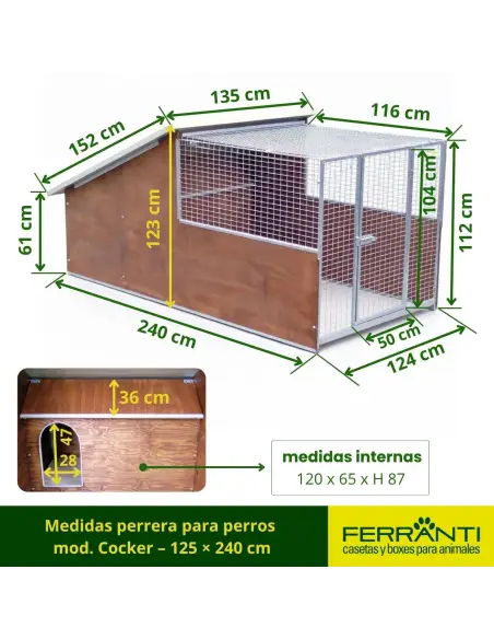 Medidas perrera para perros mod. Cocker – 125 × 240 cm