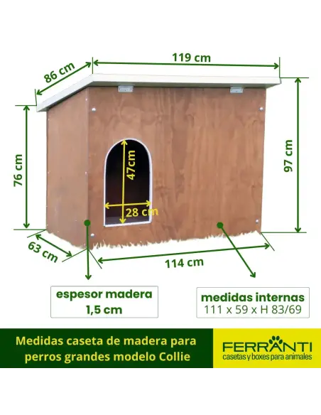 Medidas caseta de madera para  perros grandes modelo Collie