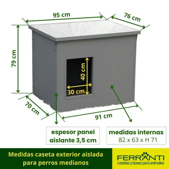 Medidas caseta exterior aislada para perros medianos