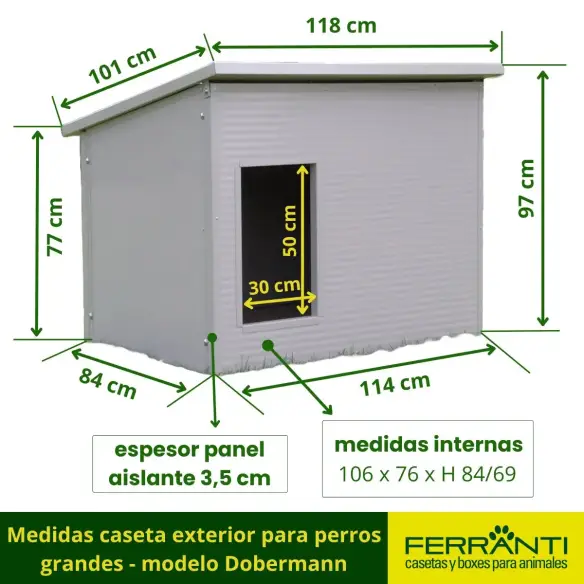 Medidas caseta exterior aislada para perros modelo Dobermann
