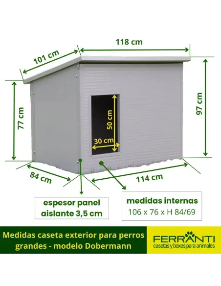 Medidas caseta exterior aislada para perros modelo Dobermann