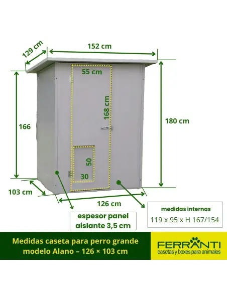 Medidas caseta para perro grande modelo Alano – 126 × 103 cm
