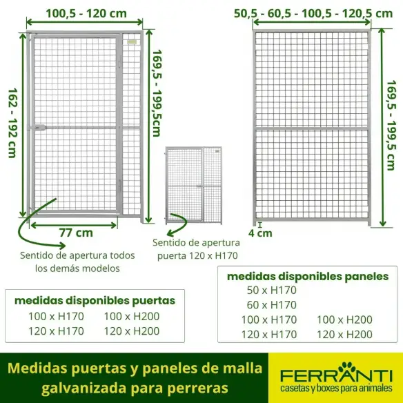 Medidas puertas y paneles de malla galvanizada para perreras