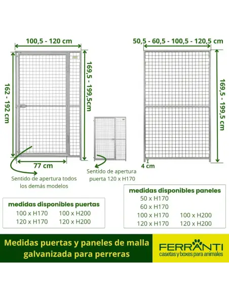 Medidas puertas y paneles de malla galvanizada para perreras