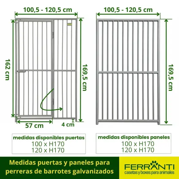 Medidas puertas y paneles para perreras de barrotes galvanizados