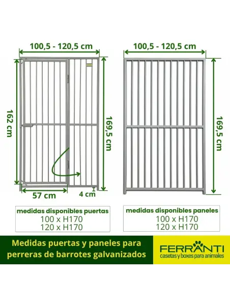 Medidas puertas y paneles para perreras de barrotes galvanizados