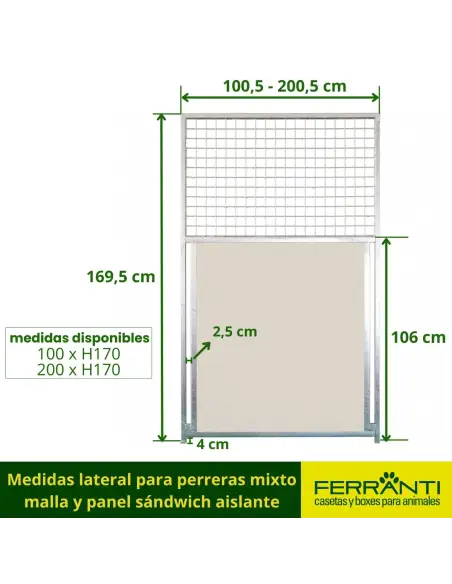 Medidas lateral para perreras mixto malla y panel sándwich aislante