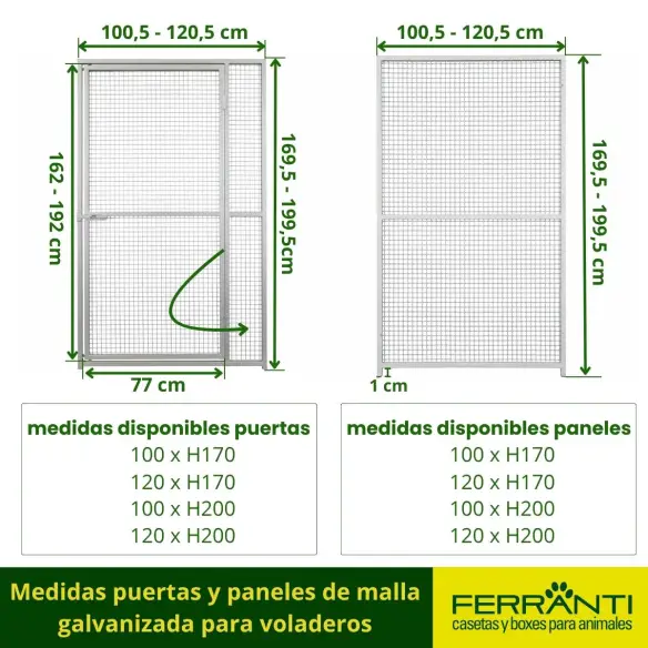 Medidas puertas y paneles de malla galvanizada para voladeros