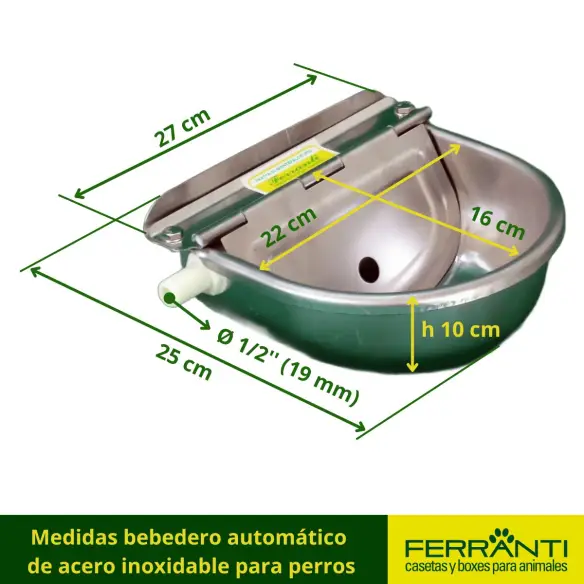 Medidas bebedero automático 
de acero inoxidable para perros