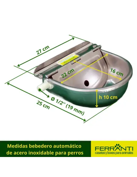 Medidas bebedero automático 
de acero inoxidable para perros