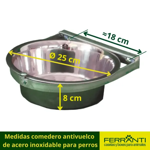 Medidas comedero antivuelco 
de acero inoxidable para perros