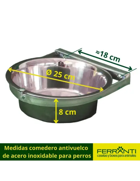 Medidas comedero antivuelco 
de acero inoxidable para perros