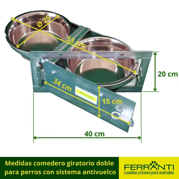 Comedero Doble Giratorio para Perros con Sistema Antivuelco | Ferranti