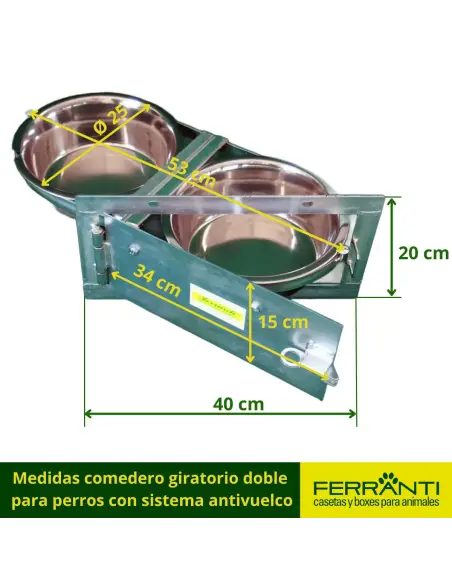 Comedero Doble Giratorio para Perros con Sistema Antivuelco | Ferranti