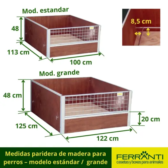 Medidas paridera de madera para perros – modelo estándar /  grande