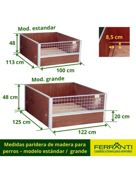 Medidas paridera de madera para perros – modelo estándar /  grande