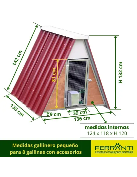 Medidas gallinero pequeño 
para 8 gallinas con accesorios