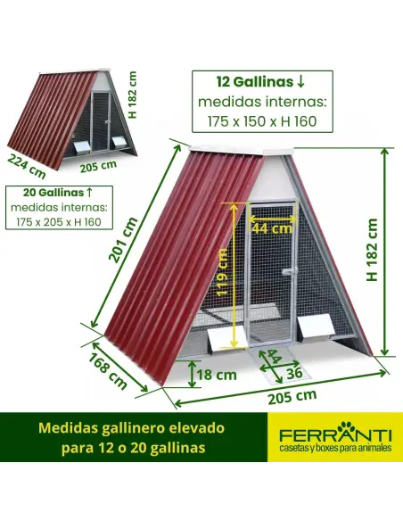 Medidas gallinero elevado 
para 12 o 20 gallinas