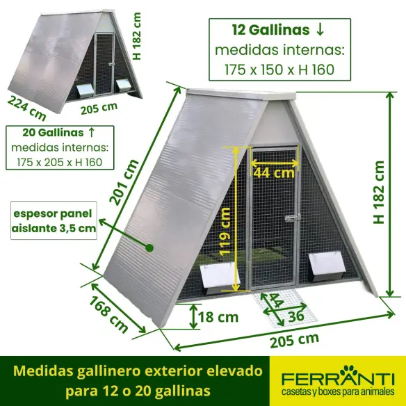 Medidas gallinero exterior elevado para 12 o 20 gallinas