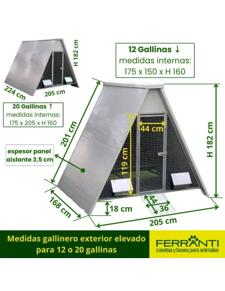 Medidas gallinero exterior elevado para 12 o 20 gallinas