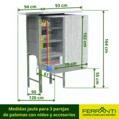 Jaula para palomas 3 parejas con nidos y accesorios 2
