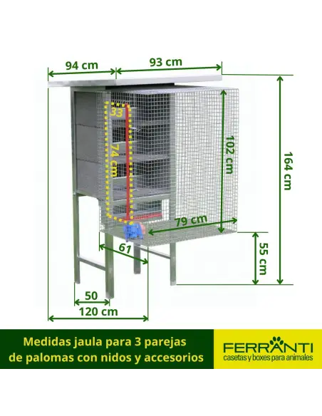 Jaula para Palomas, Aviario para 3 Parejas | Ferranti