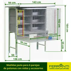 Jaula para palomas 6 parejas con nidos y accesorios 2