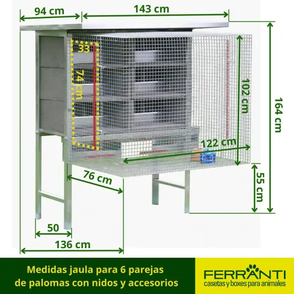 Jaula para Palomas, Aviario para 6 Parejas | Ferranti
