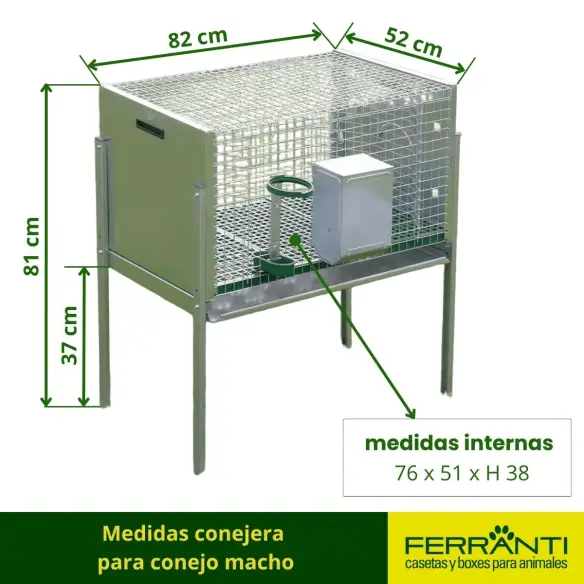 Medidas conejera 
para conejo macho