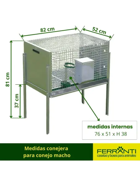 Medidas conejera 
para conejo macho