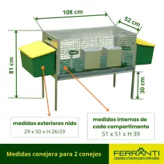 Conejera para 2 conejos con accesorios y nidos 2